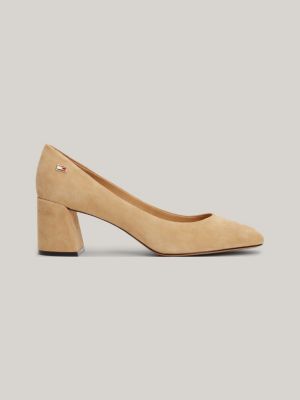 Suede Block Heel Court Shoes Khaki Tommy Hilfiger