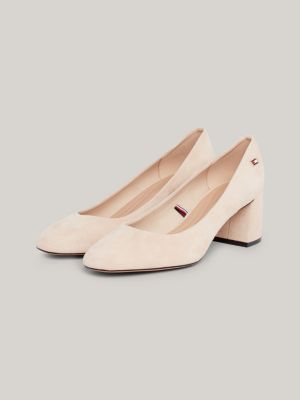 Pink suede block heel shoes sale