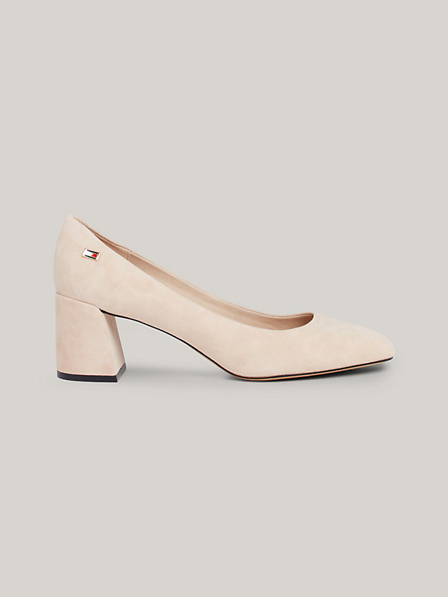 pink suede block heel court shoes for women tommy hilfiger