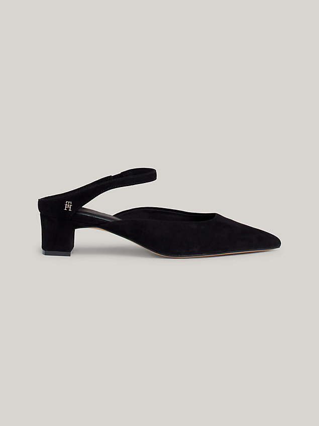 black leather pointed mid-heel mules for women tommy hilfiger