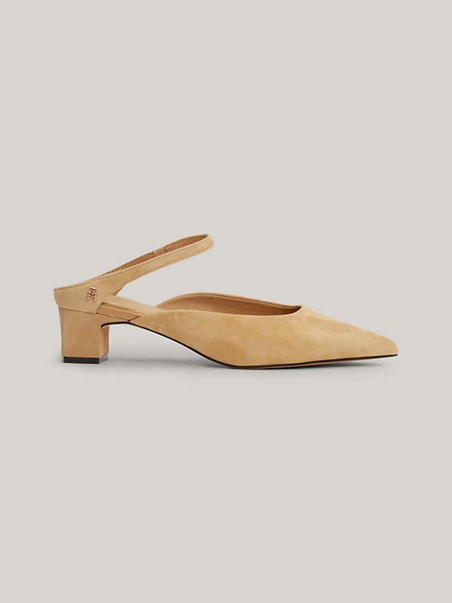 khaki leather pointed mid-heel mules for women tommy hilfiger