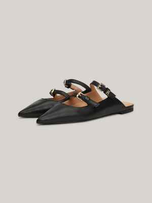 Mules ballerines en cuir a bout pointu Noir Tommy Hilfiger