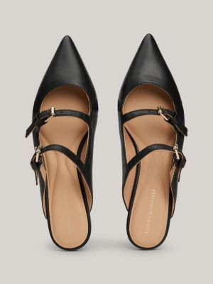 Leather Pointed Toe Ballerina Mules Black Tommy Hilfiger