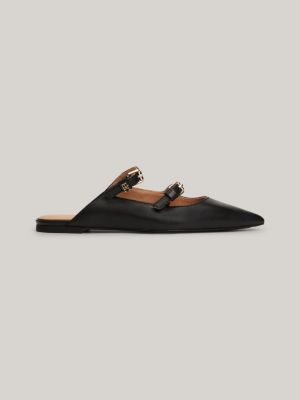 Mules ballerines en cuir a bout pointu Noir Tommy Hilfiger