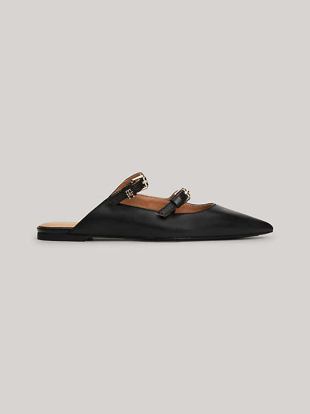 black leather pointed toe ballerina mules for women tommy hilfiger