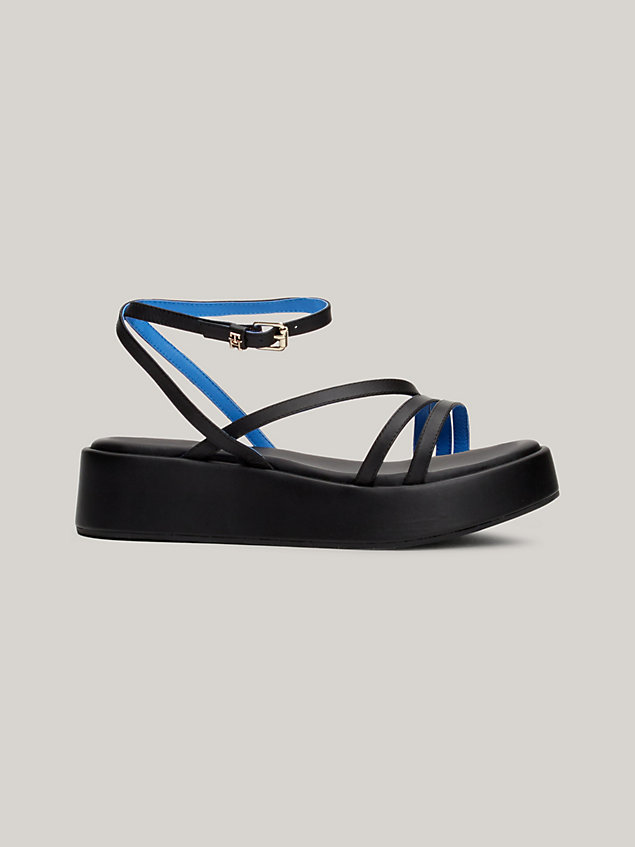 black leather strap platform sandals for women tommy hilfiger