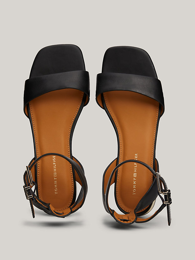 TH Monogram Leather Flat Sandals | Black | Tommy Hilfiger
