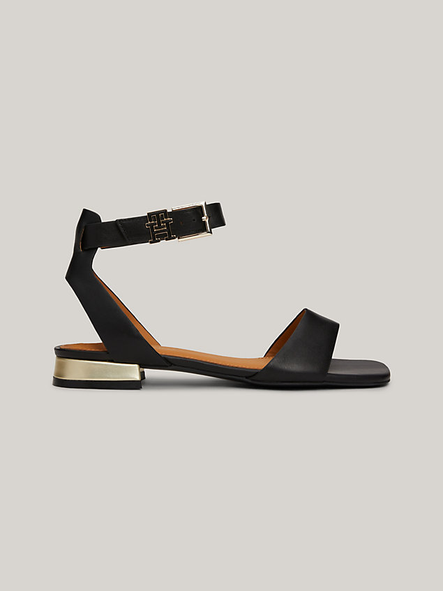 black th monogram leather flat sandals for women tommy hilfiger