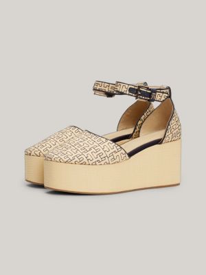 Sandalias de cu a y plataforma con monogramas Beige Tommy Hilfiger