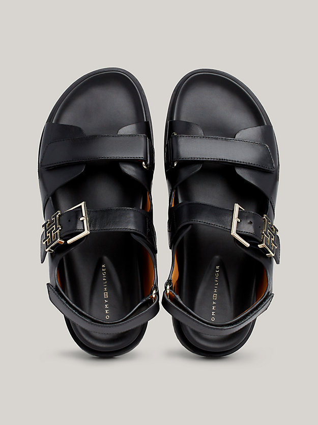 TH Monogram Hook And Loop Leather Sandals | Black | Tommy Hilfiger