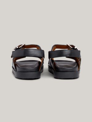 TH Monogram Hook And Loop Leather Sandals, Black