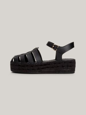 sandali espadrillas in pelle con plateau nero da donne tommy hilfiger