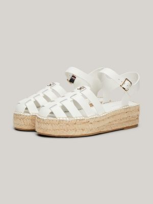 sandali espadrillas in pelle con plateau bianco da donne tommy hilfiger