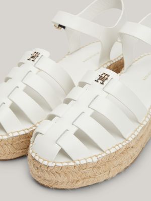 sandali espadrillas in pelle con plateau bianco da donne tommy hilfiger