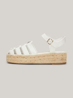 sandali espadrillas in pelle con plateau bianco da donne tommy hilfiger