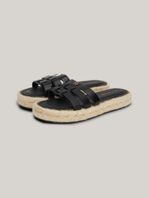 espadrillas in pelle con fascette nero da donne tommy hilfiger