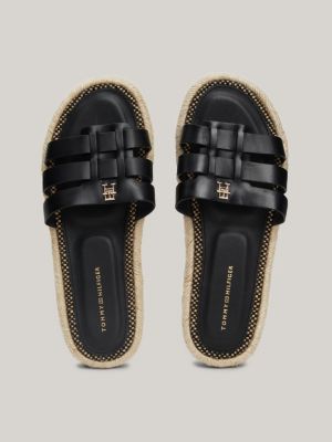 espadrillas in pelle con fascette nero da donne tommy hilfiger