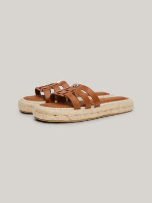 espadrillas in pelle con fascette marrone da donne tommy hilfiger