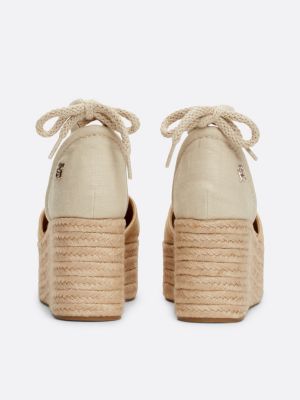 Linen Rope Detail Wedge Heel Sandals | Khaki | Tommy Hilfiger