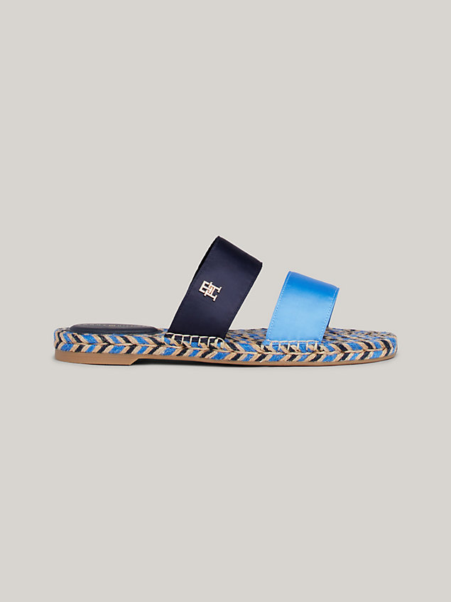 blue platte espadrille-sandaal met satijnen bandje voor dames - tommy hilfiger