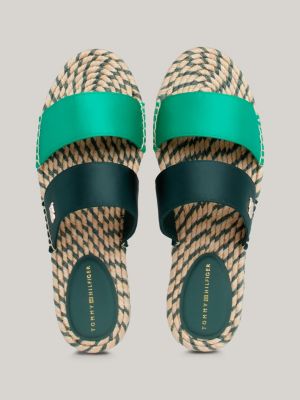 Platte espadrille sandaal met satijnen bandje Groen Tommy Hilfiger