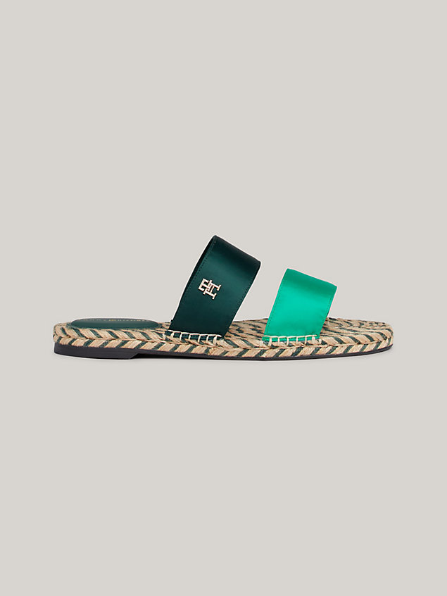 sandalias planas con tiras de satén green de mujeres tommy hilfiger