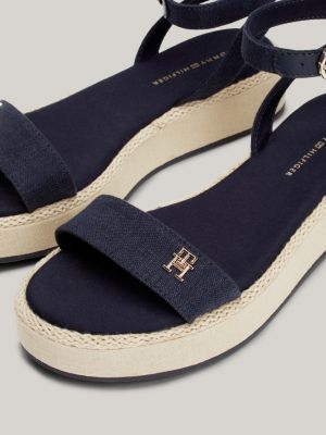 sandali in lino con suola alta blu da donne tommy hilfiger