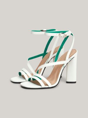 TH Monogram Leather High Heel Strap Sandals | White | Tommy Hilfiger