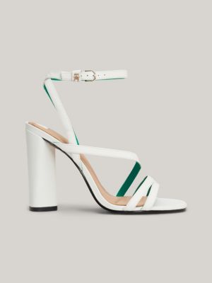 TH Monogram Leather High Heel Strap Sandals White Tommy Hilfiger