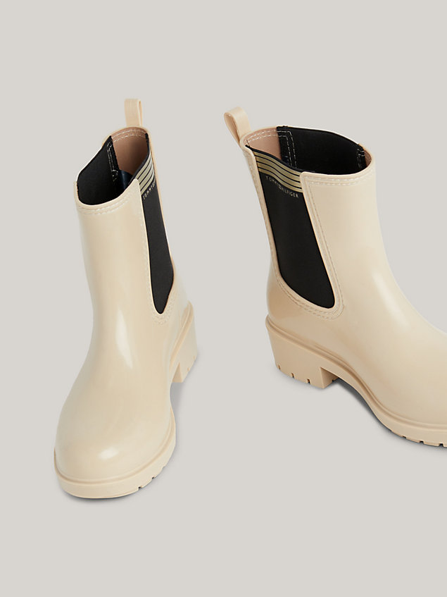 beige essential cleat block heel rain boots for women tommy hilfiger