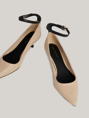 Leather Pointed Toe Kitten Heels | Beige | Tommy Hilfiger