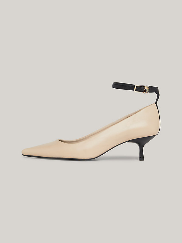 beige leather pointed toe kitten heels for women tommy hilfiger