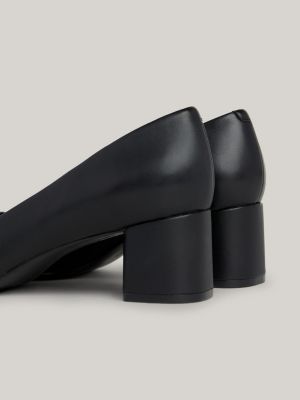 Black leather block outlet heel shoes