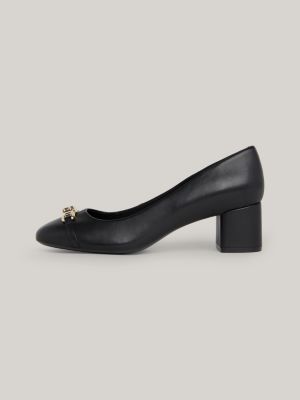 Black leather 2024 block heel shoes