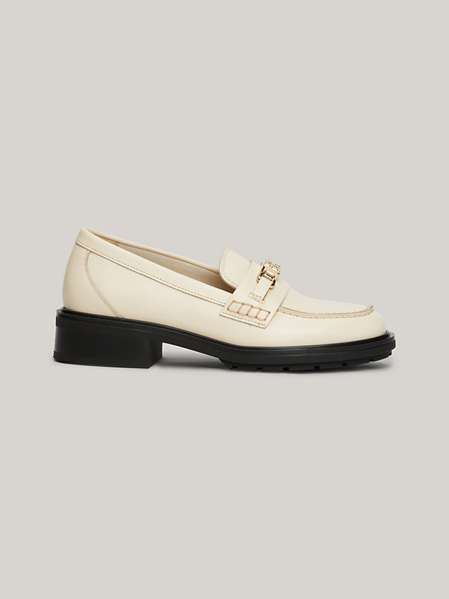 beige th monogram leather loafers for women tommy hilfiger