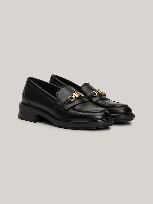 black th monogram leather loafers for women tommy hilfiger