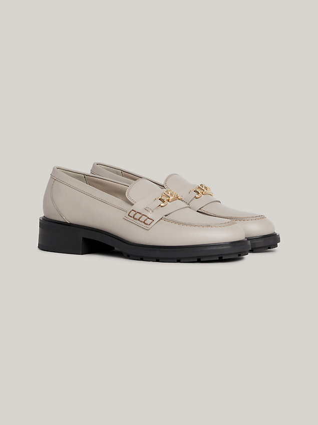 grey th monogram leather loafers for women tommy hilfiger