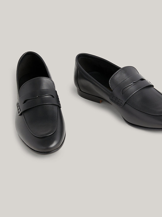 black essential leather flag plaque loafers for women tommy hilfiger