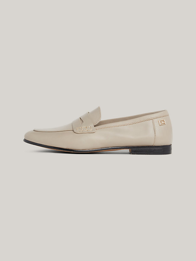 Essential Leather Flag Plaque Loafers | Grey | Tommy Hilfiger