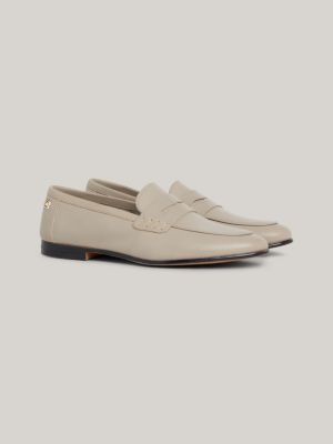 Essential leren loafer met metalen vlag Grijs Tommy Hilfiger