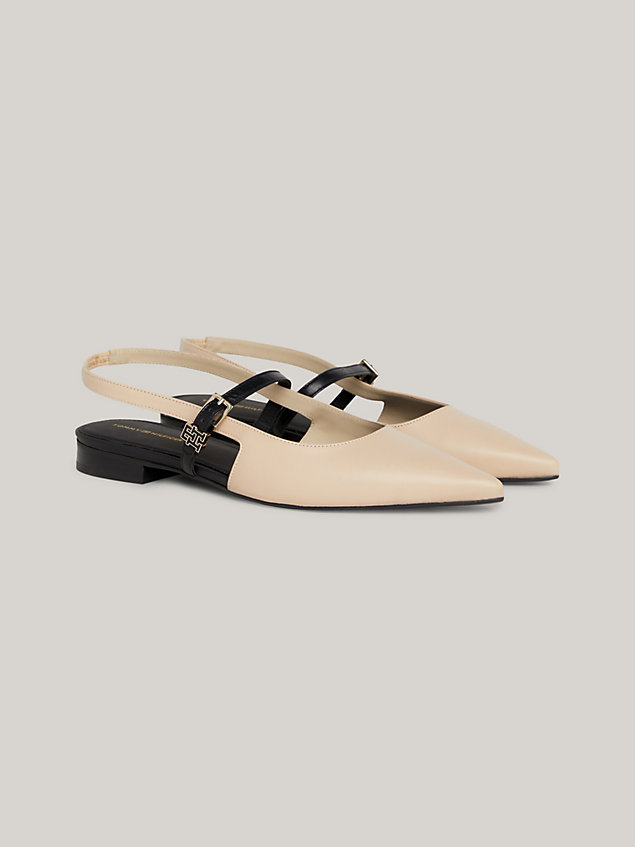 beige leather bi-colour slingback pointed toe ballerinas for women tommy hilfiger