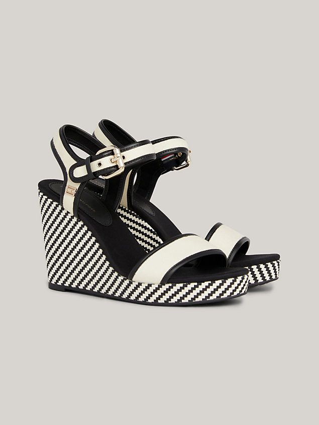 black bi-colour mid wedge espadrille sandals for women tommy hilfiger