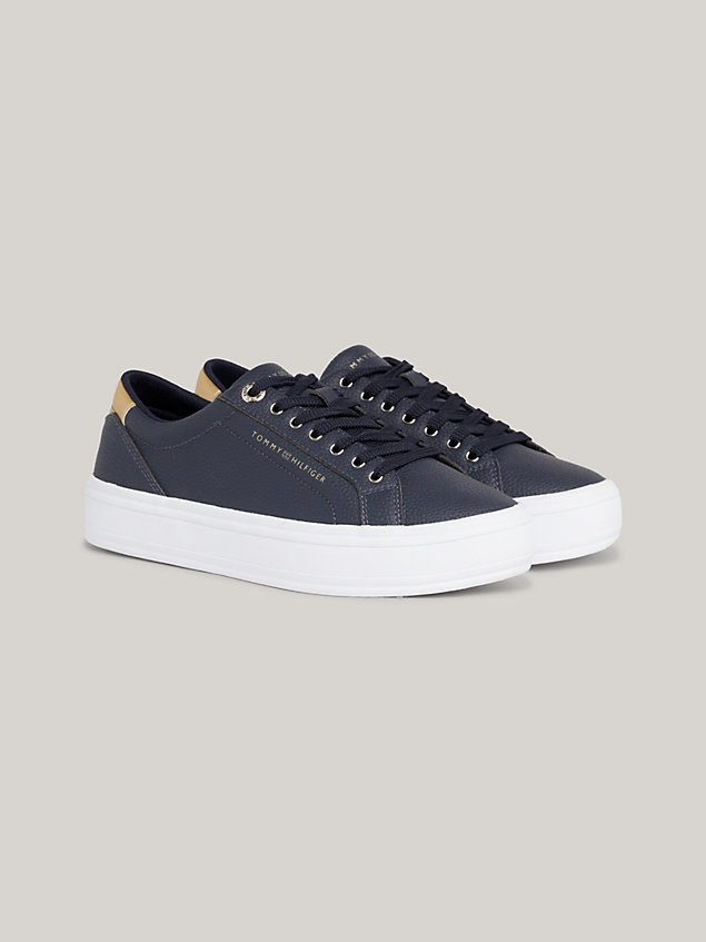 blue essential metallic heel lace-up trainers for women tommy hilfiger