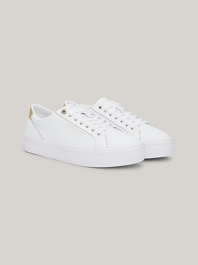white essential metallic heel lace-up trainers for women tommy hilfiger