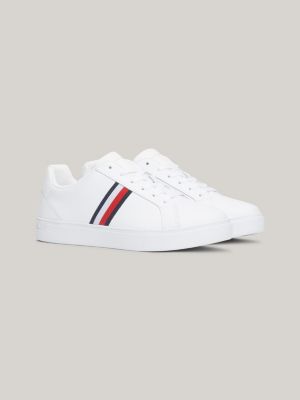 white essential court-sneaker aus leder mit tape für damen - tommy hilfiger