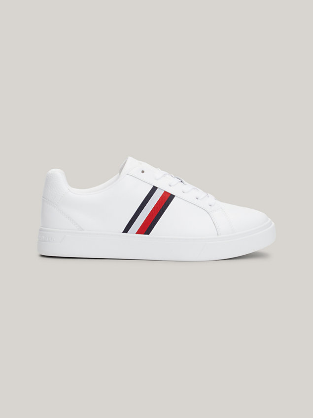 white essential tape leather court trainers for women tommy hilfiger