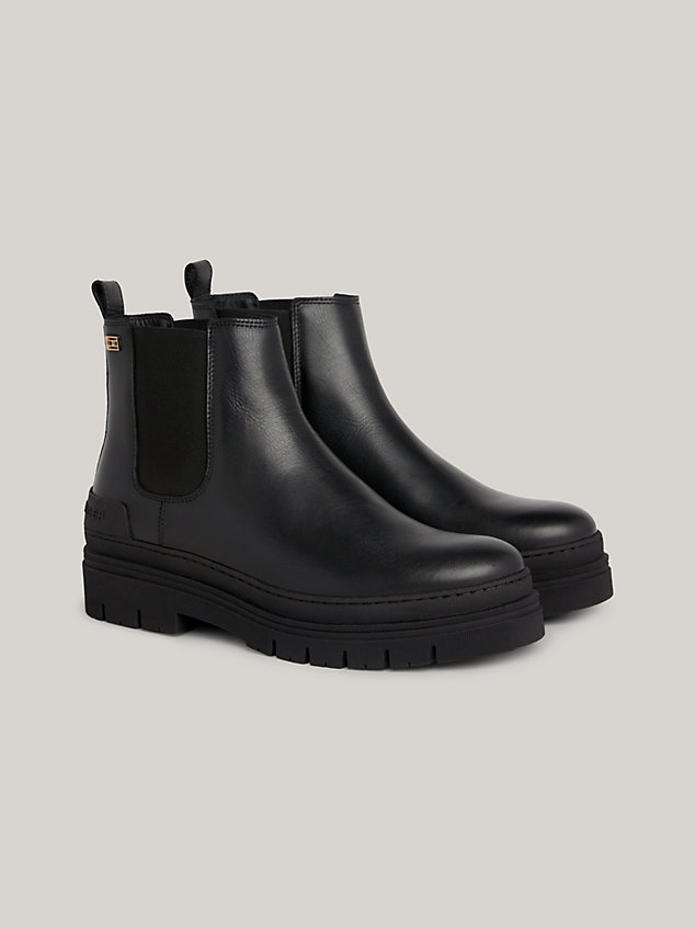 black casual leather ankle boots for women tommy hilfiger