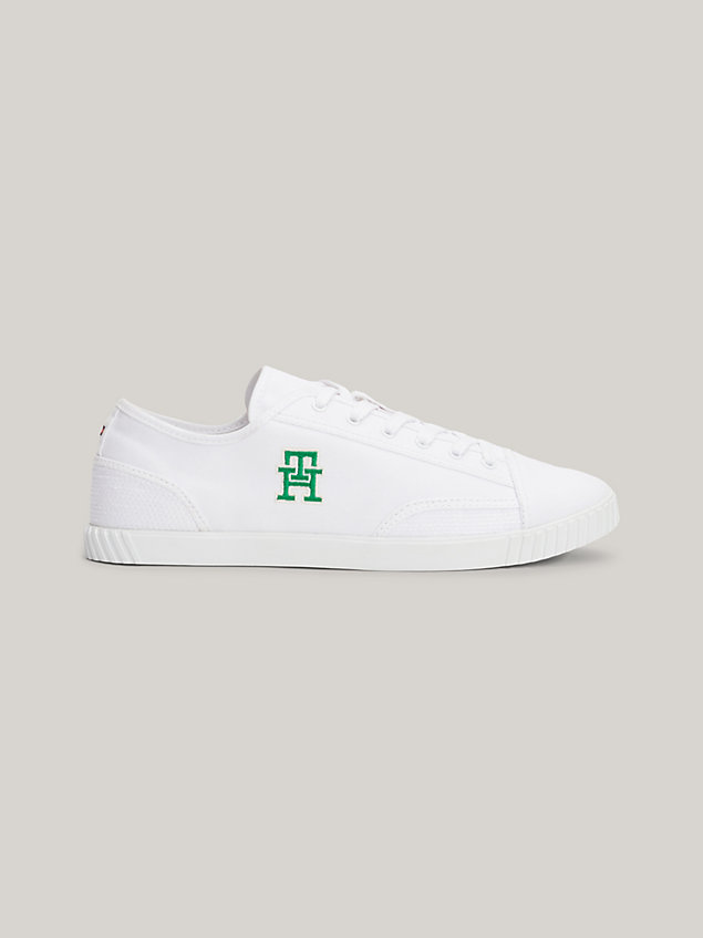 white th comfort canvas sneaker met monogram voor dames - tommy hilfiger