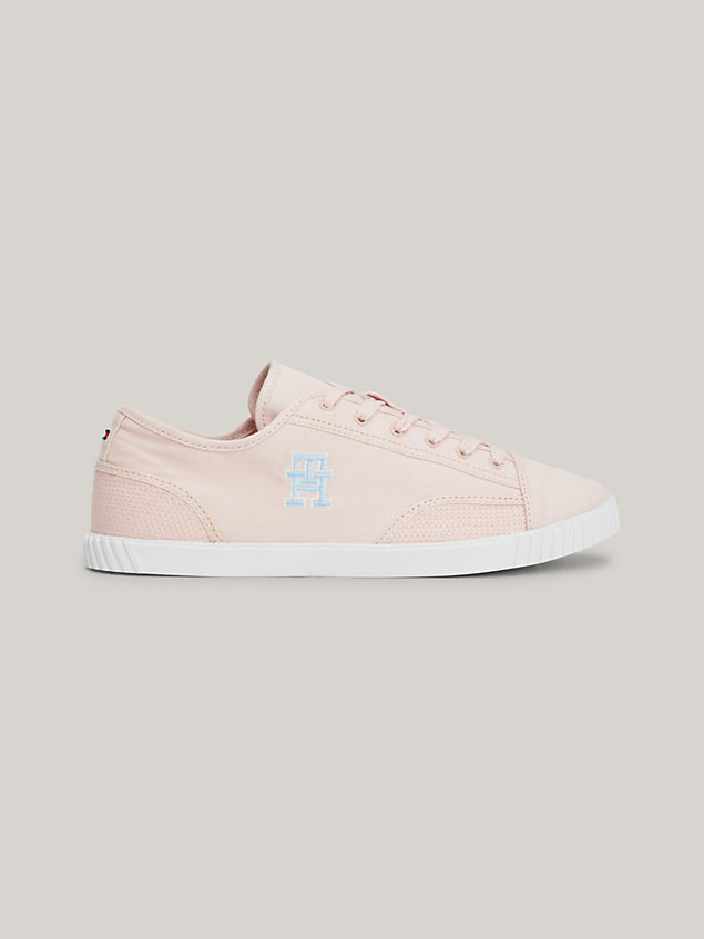pink th monogram comfort canvas trainers for women tommy hilfiger