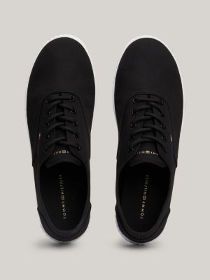 sneakers essential in tela con bandierina nero da donne tommy hilfiger